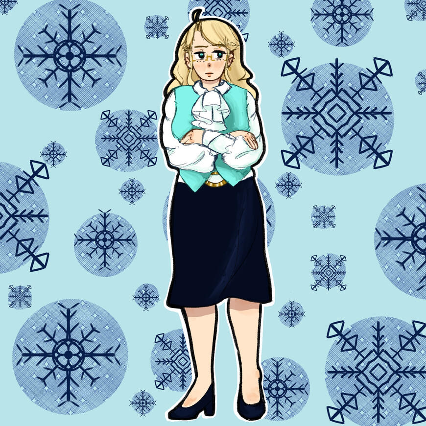 Full body with shading and complex background pattern