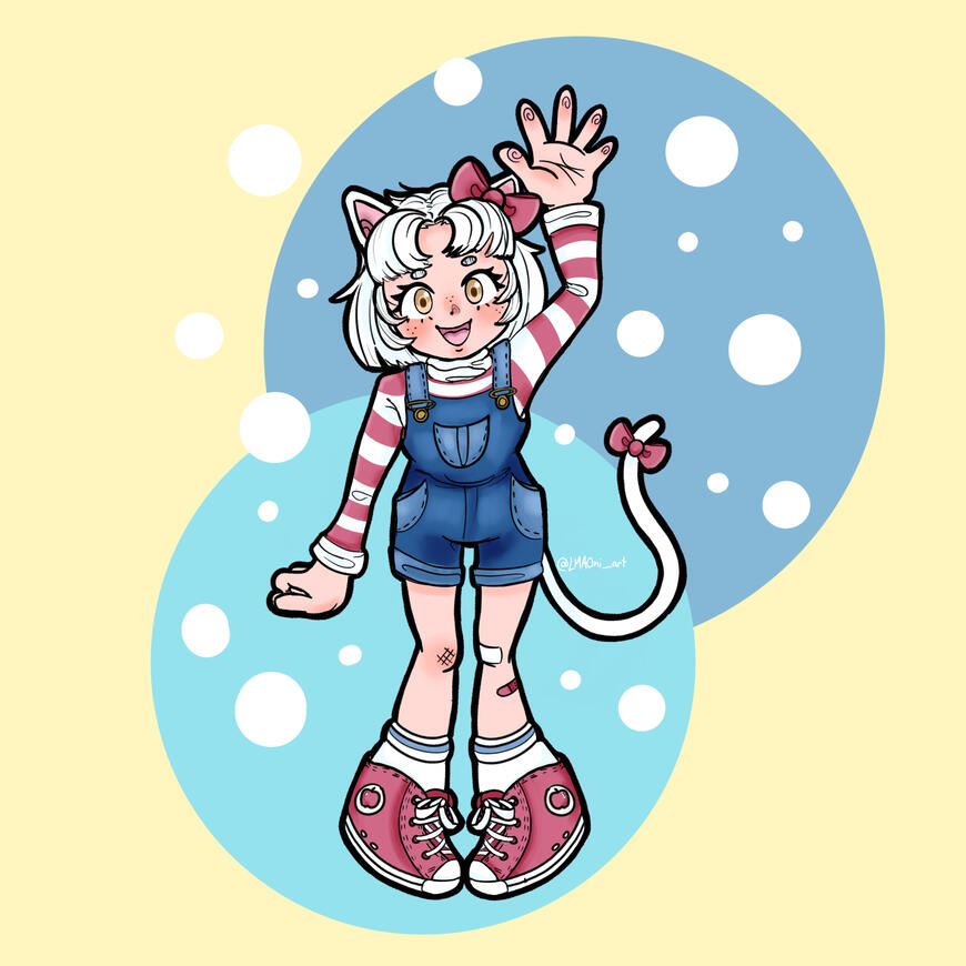 Cutesy full body with clean lineart, complex shading and simple background