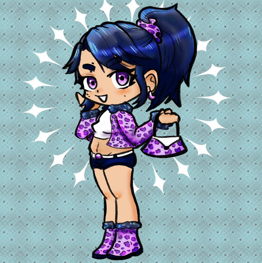 Cutesy Fullbody Chibi with Patterned Background