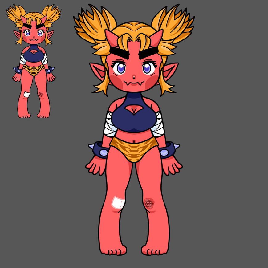 Cutesy full body with clean lineart, simple shading and no background